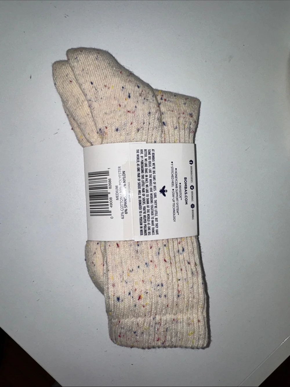 Bombas Cream Speckled Crew Socks with Multicolor Flecks